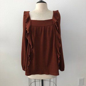 🆕 NWT Square Neck Ruffle Front Long Sleeve Knit